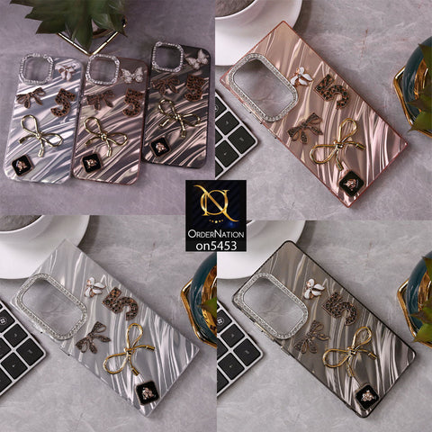 iPhone 13 Pro Cover - Black - Elegant Bow Knot Rhinestones Camera Ring Dream Waves Color-Plated Protective Soft Borders Case