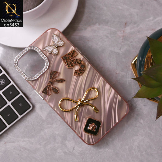 iPhone 14 Cover - Rose Gold - Elegant Bow Knot Rhinestones Camera Ring Dream Waves Color-Plated Protective Soft Borders Case
