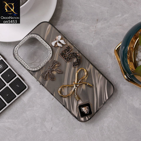 iPhone 14 Pro Cover - Black - Elegant Bow Knot Rhinestones Camera Ring Dream Waves Color-Plated Protective Soft Borders Case