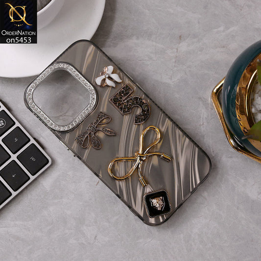 iPhone 15 Pro Cover - Black - Elegant Bow Knot Rhinestones Camera Ring Dream Waves Color-Plated Protective Soft Borders Case