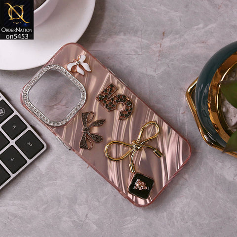 iPhone 16 Pro Max Cover - Rose Gold - Elegant Bow Knot Rhinestones Camera Ring Dream Waves Color-Plated Protective Soft Borders Case