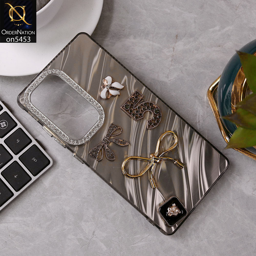 Samsung Galaxy S24 Ultra Cover - Black - Elegant Bow Knot Rhinestones Camera Ring Dream Waves Color-Plated Protective Soft Borders Case
