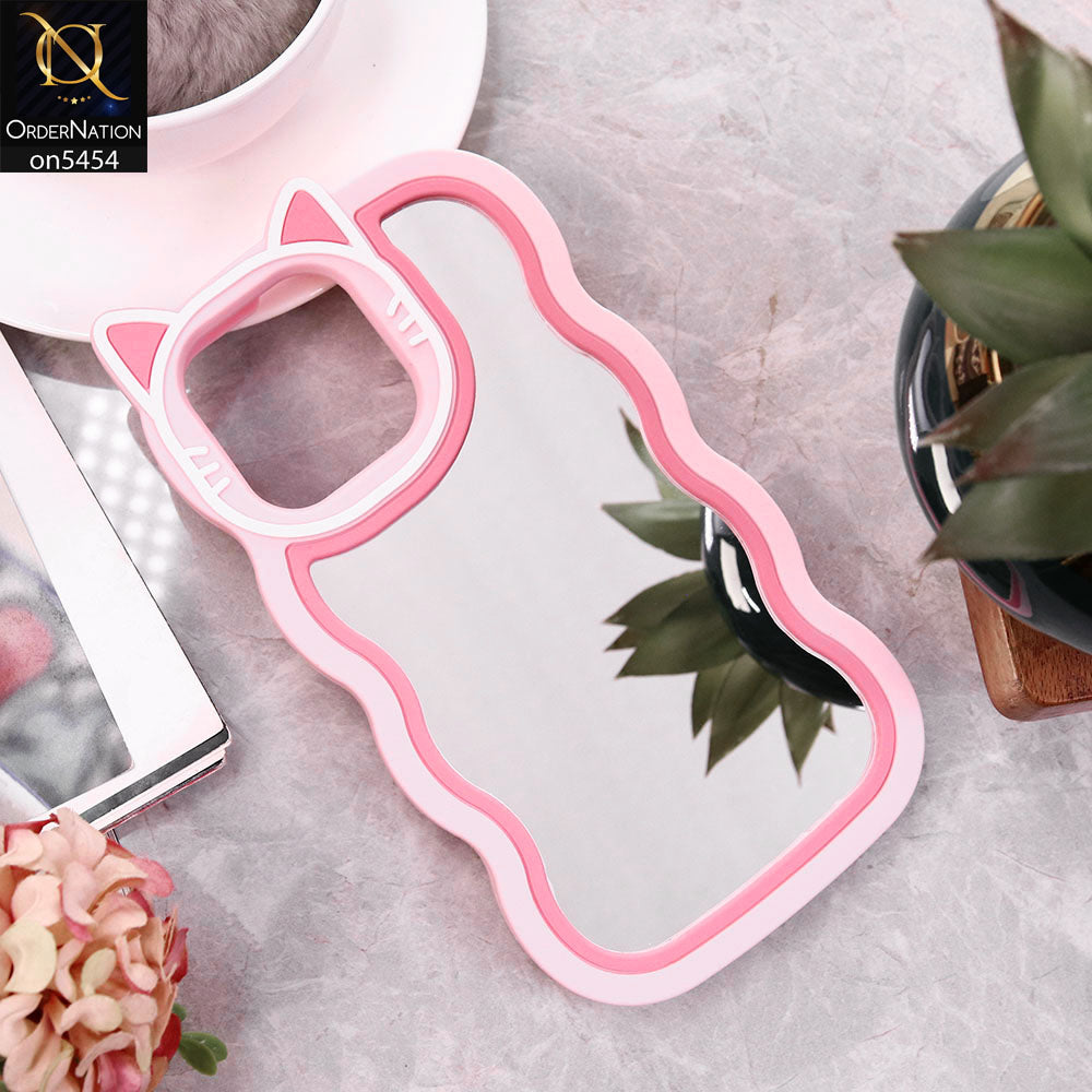 iPhone 13 Pro Max Cover - Pink -Cute 3D Cartoon Soft Silicone Mirror Case