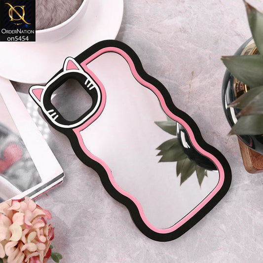 iPhone 15 Cover - Black -Cute 3D Cartoon Soft Silicone Mirror Case