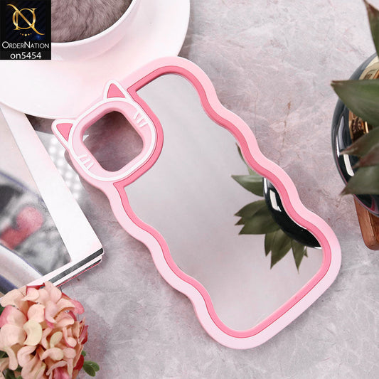 iPhone 15 Cover - Pink -Cute 3D Cartoon Soft Silicone Mirror Case