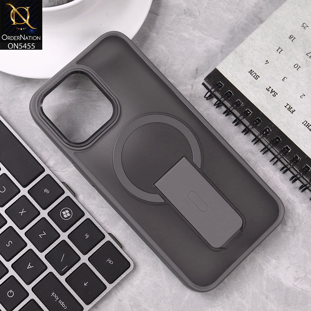 iPhone 15 Pro Max Cover - Gray - New Magnatic Semi Transparent Wireless Charging & Stand Back Case