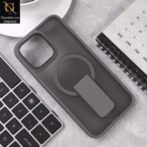 iPhone 15 Pro Max Cover - Gray - New Magnatic Semi Transparent Wireless Charging & Stand Back Case