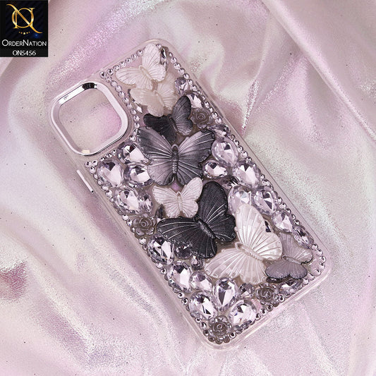 iPhone 13 Cover - Black - Elegant 3D Dreamy Butterfly Shiny Rhinestones Protective Soft Case