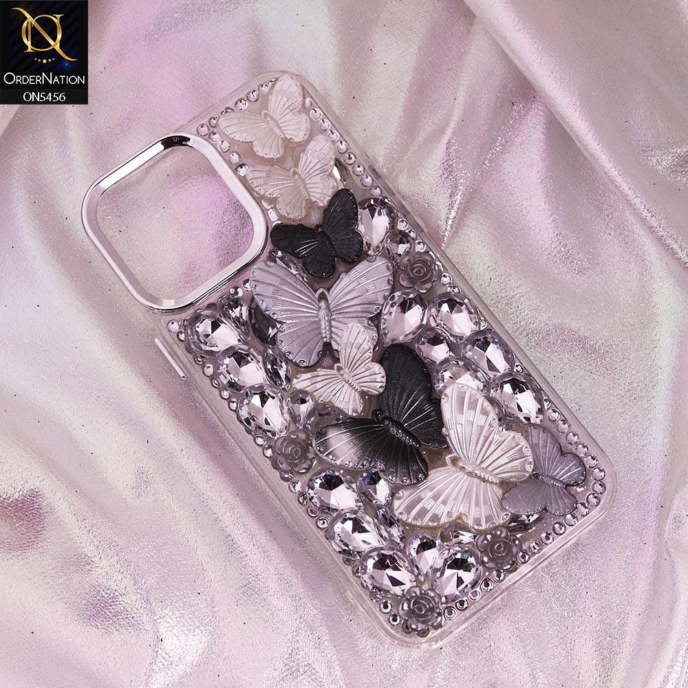 iPhone 15 Pro Max Cover - Black - Elegant 3D Dreamy Butterfly Shiny Rhinestones Protective Soft Case