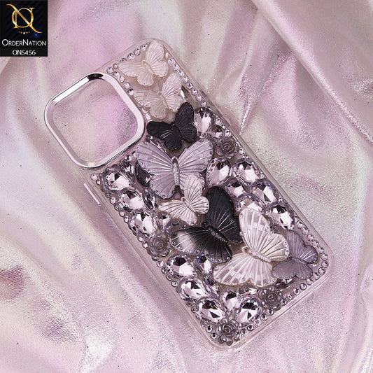 iPhone 15 Pro Max Cover - Black - Elegant 3D Dreamy Butterfly Shiny Rhinestones Protective Soft Case