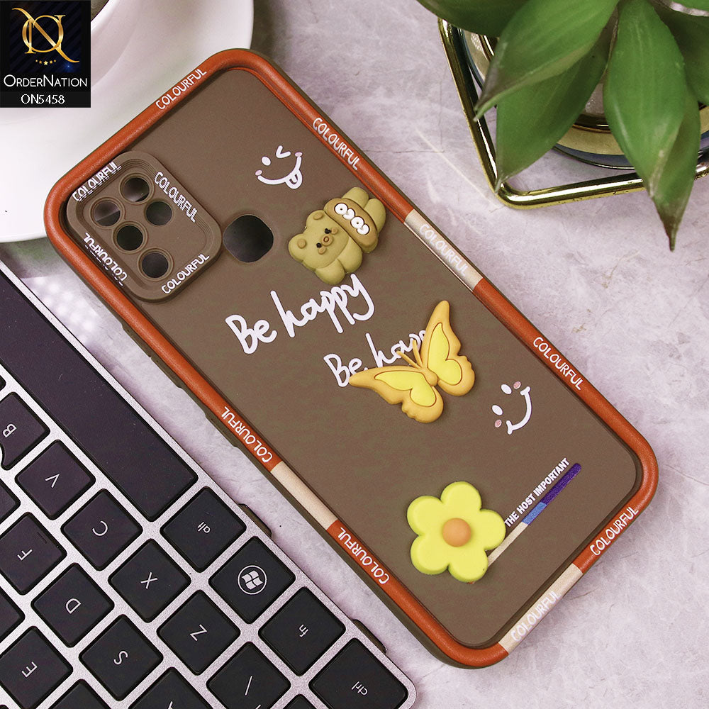 Infinix Hot 10 Cover - Brown - Cute Smily 3D Cartoon Soft Silicon Case