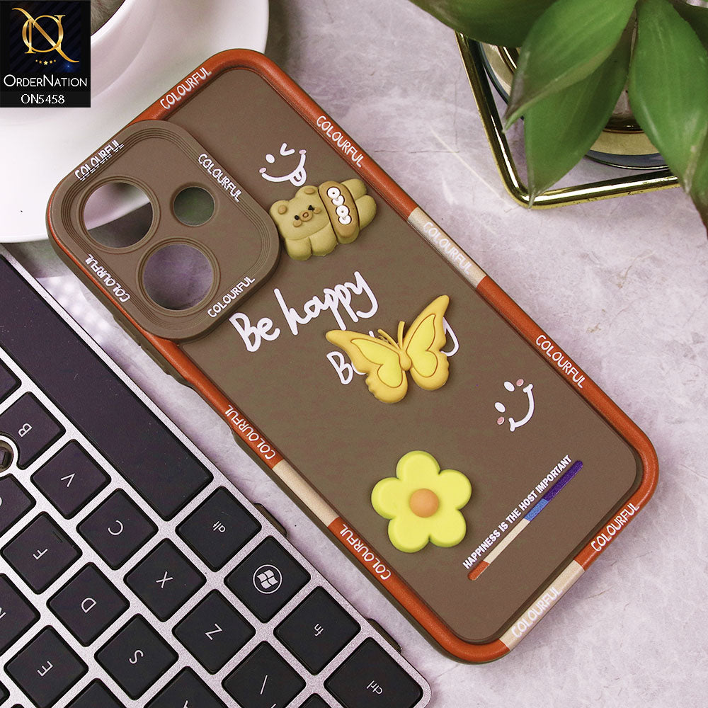 Infinix Hot 30 Play Cover - Brown - Cute Smily 3D Cartoon Soft Silicon Case
