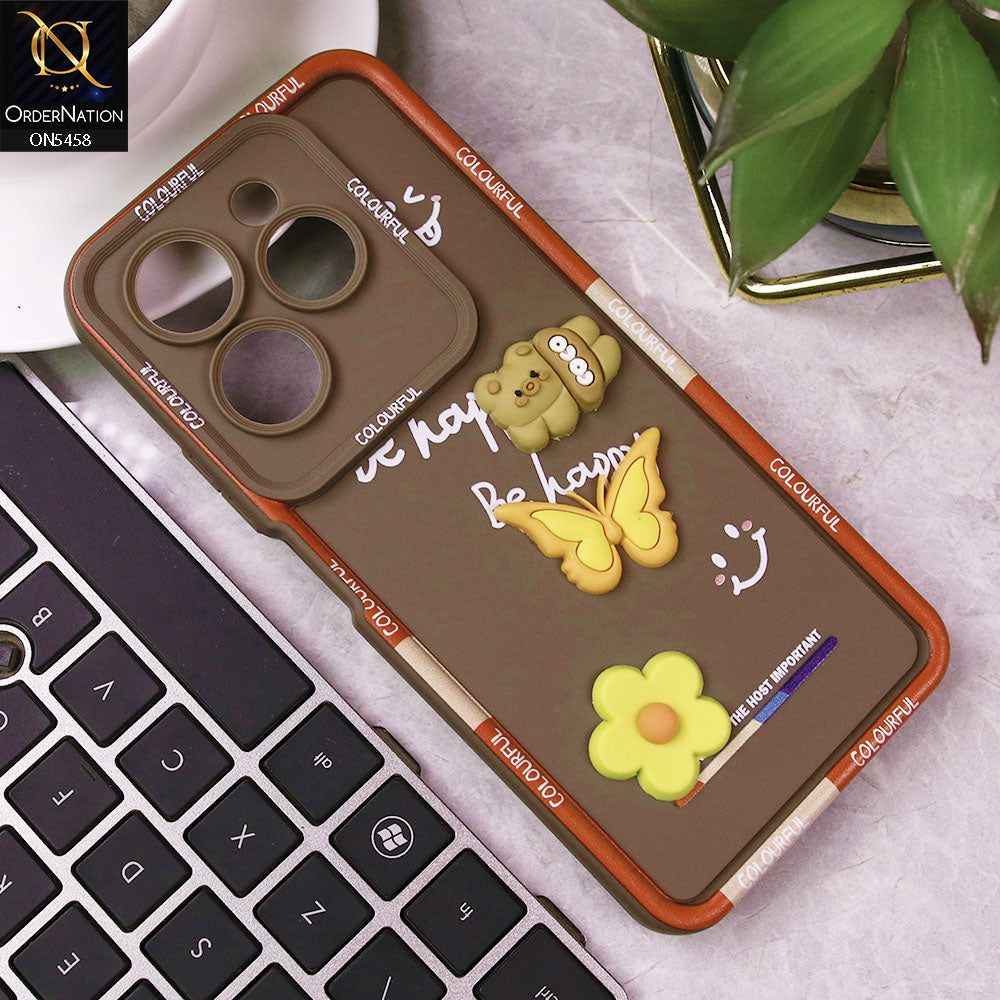Infinix Hot 40 Pro Cover - Brown - Cute Smily 3D Cartoon Soft Silicon Case