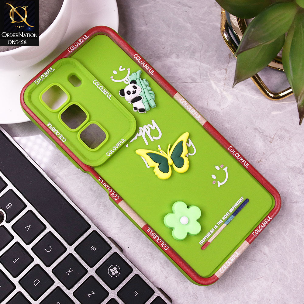 Infinix Hot 50 4G Cover - Green - Cute Smily 3D Cartoon Soft Silicon Case