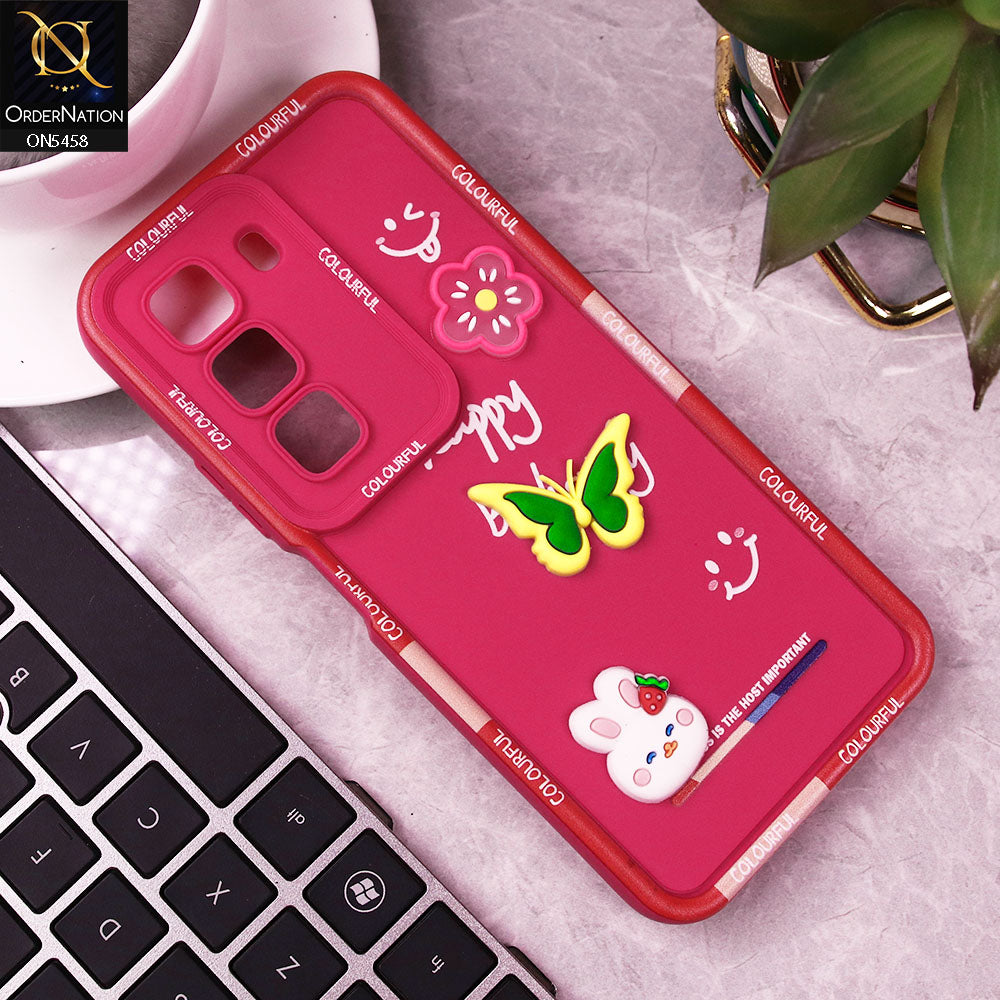 Infinix Hot 50 4G Cover - Pink - Cute Smily 3D Cartoon Soft Silicon Case