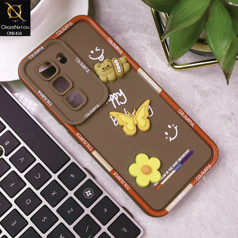 Infinix Hot 50 Pro Cover - Brown - Cute Smily 3D Cartoon Soft Silicon Case
