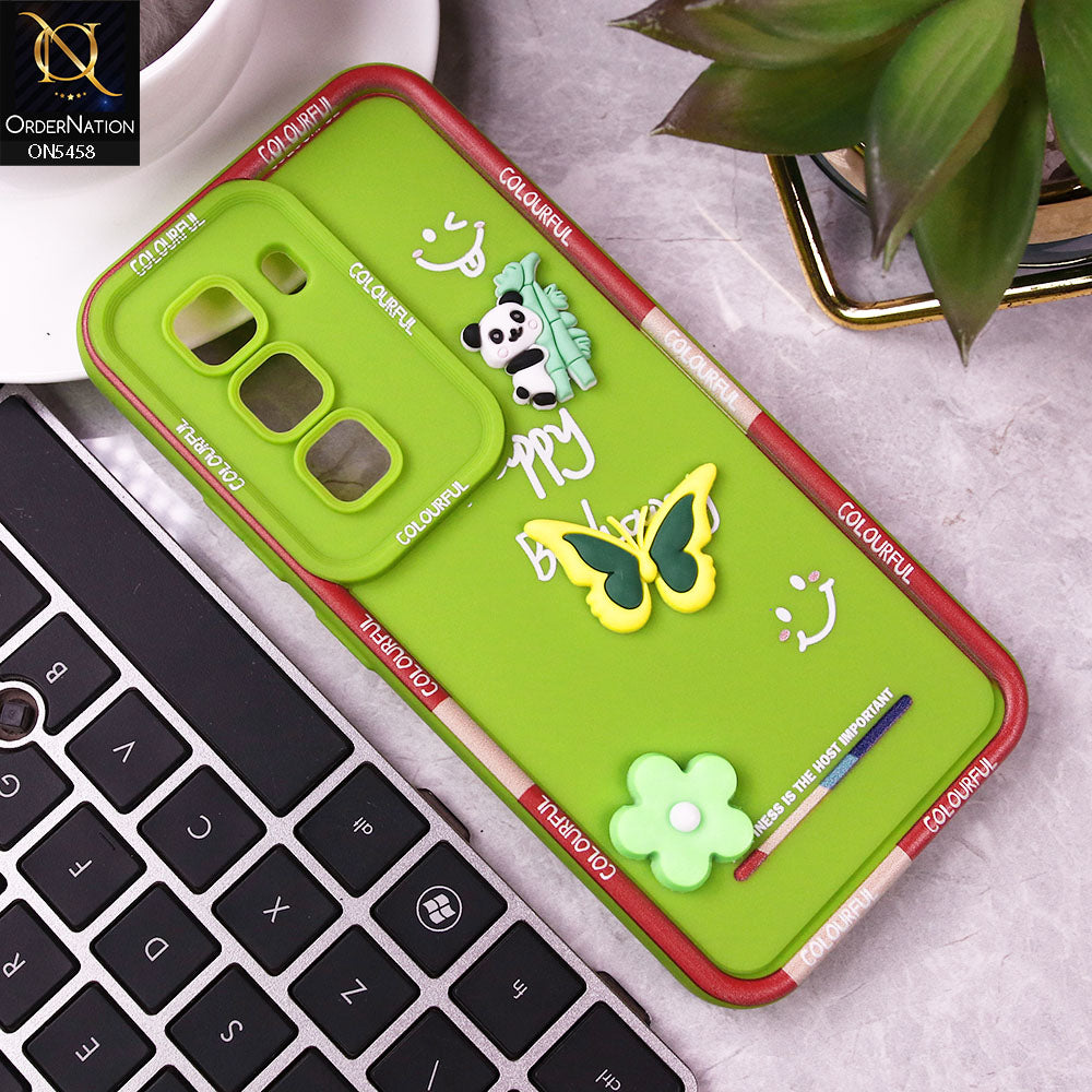 Infinix Hot 50 Pro Cover - Green - Cute Smily 3D Cartoon Soft Silicon Case