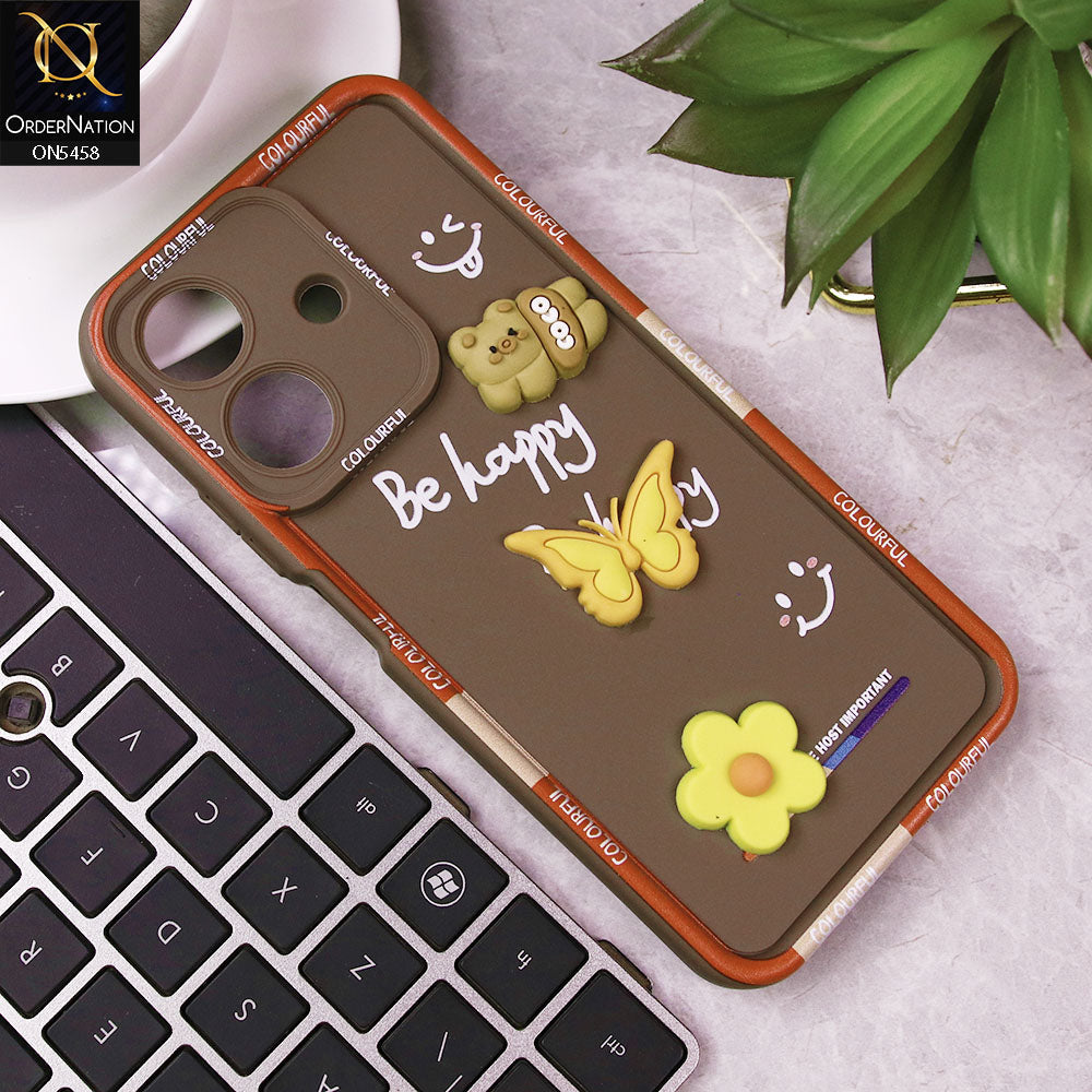 Realme C61 (India) Cover - Brown - Cute Smily 3D Cartoon Soft Silicon Case