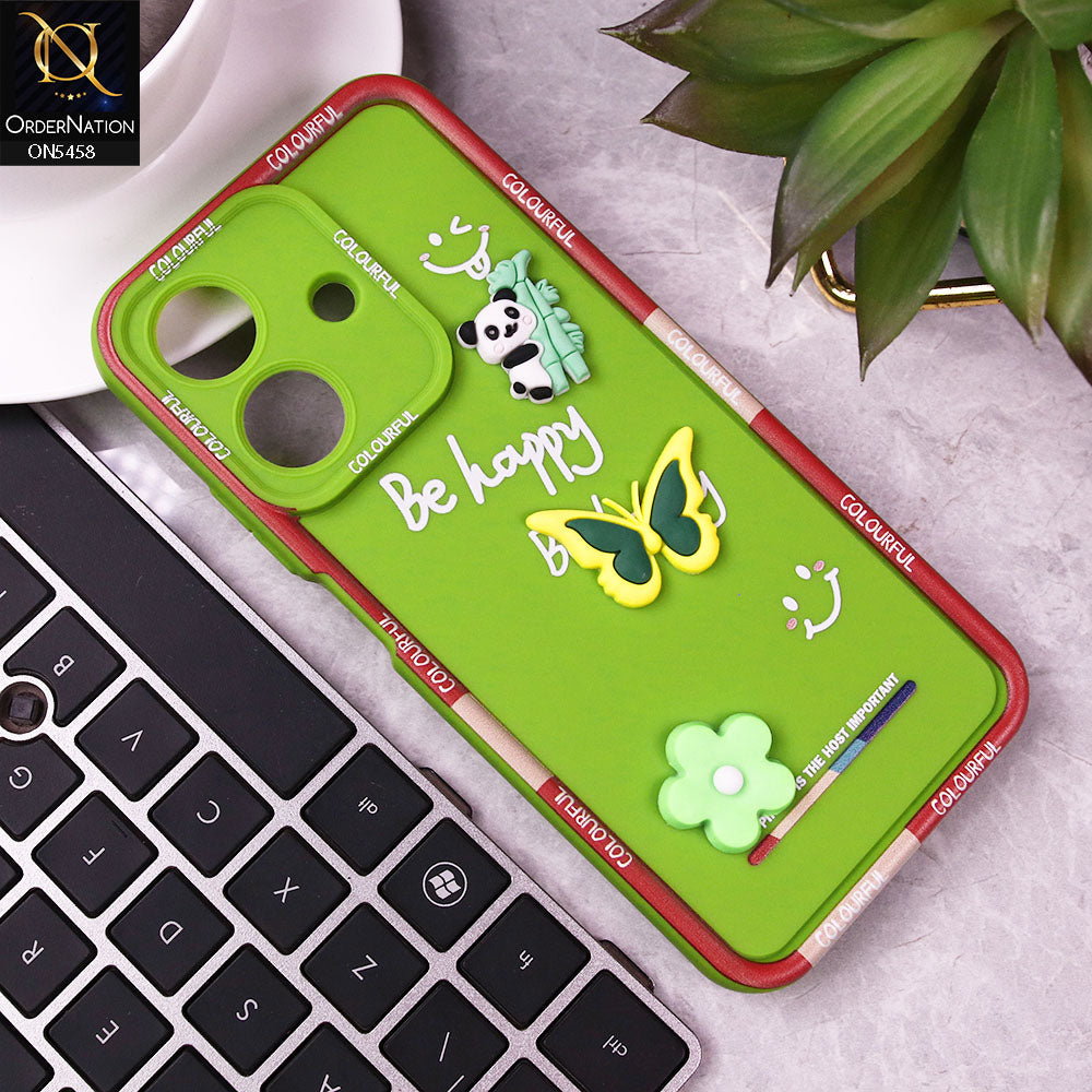 Realme Narzo N61 Cover - Green - Cute Smily 3D Cartoon Soft Silicon Case