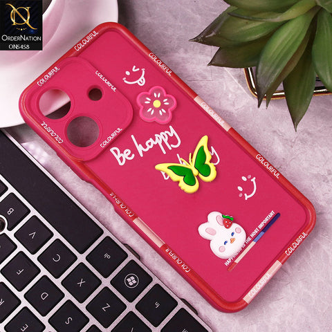 Realme Note 60x Cover - Pink - Cute Smily 3D Cartoon Soft Silicon Case