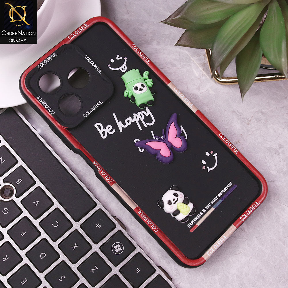 Realme Narzo N53 Cover - Black - Cute Smily 3D Cartoon Soft Silicon Case