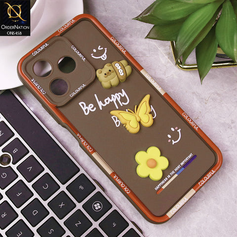 Realme Narzo N53 Cover - Brown - Cute Smily 3D Cartoon Soft Silicon Case