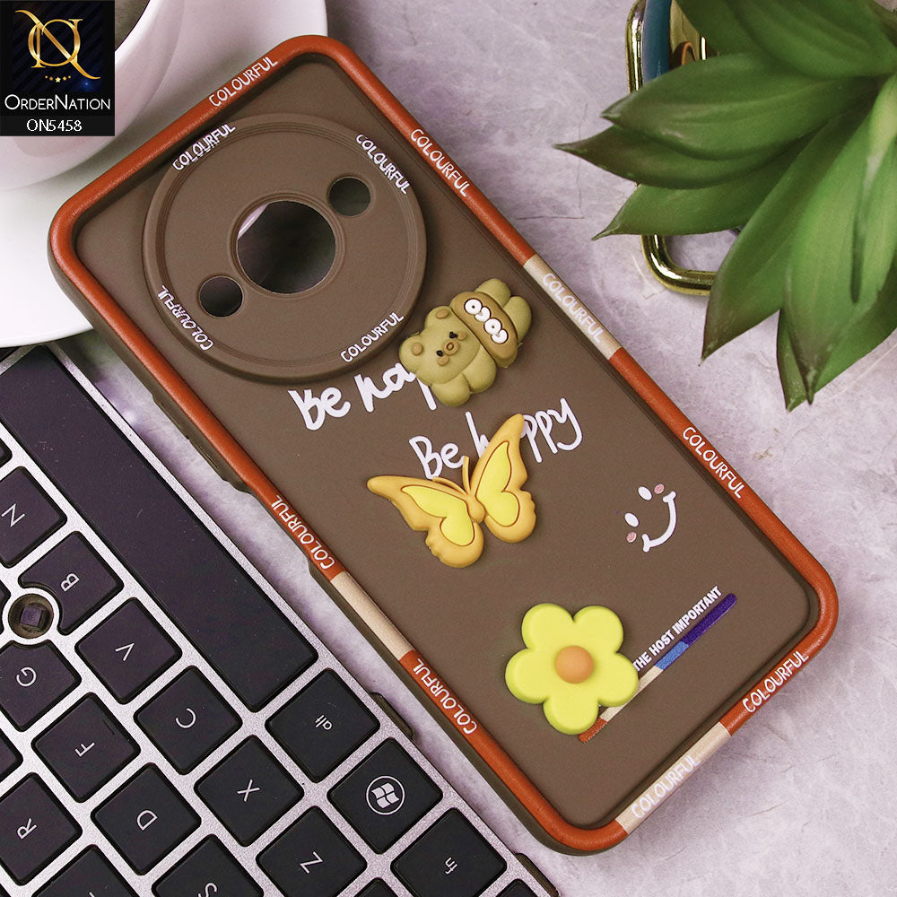 Xiaomi Redmi A3x Cover - Brown - Cute Smily 3D Cartoon Soft Silicon Case