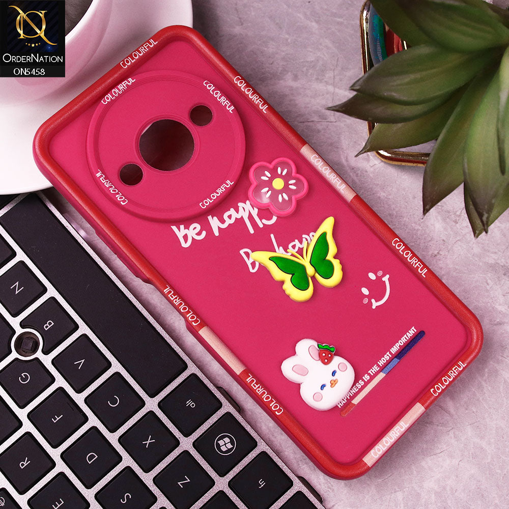 Xiaomi Redmi A3 Cover - Pink - Cute Smily 3D Cartoon Soft Silicon Case