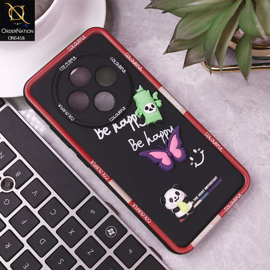Oppo Reno 12F Cover - Black - Cute Smily 3D Cartoon Soft Silicon Case