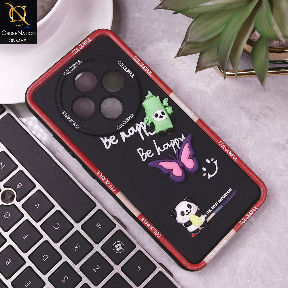 Oppo Reno 12F 4G Cover - Black - Cute Smily 3D Cartoon Soft Silicon Case