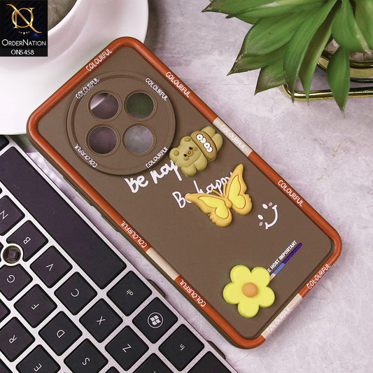 Oppo Reno 12F Cover - Brown - Cute Smily 3D Cartoon Soft Silicon Case