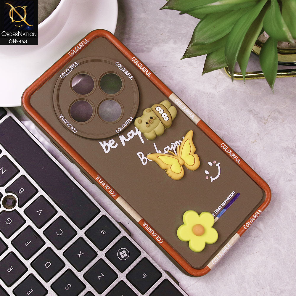 Oppo Reno 12F 4G Cover - Brown - Cute Smily 3D Cartoon Soft Silicon Case