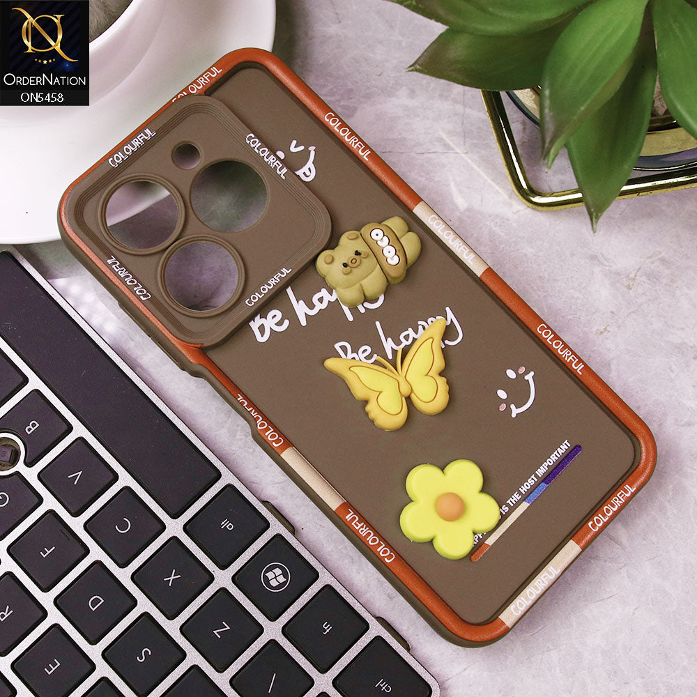 Infinix Smart 8 Plus Cover - Brown - Cute Smily 3D Cartoon Soft Silicon Case