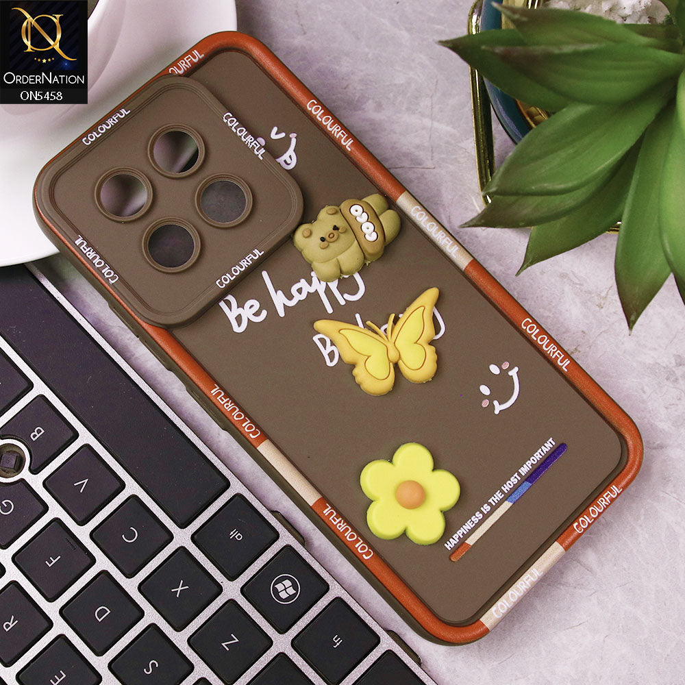 Tecno Spark 30 Pro Cover - Brown - Cute Smily 3D Cartoon Soft Silicon Case