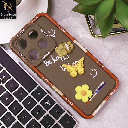 Infinix Smart 7 HD Cover - Brown - Cute Smily 3D Cartoon Soft Silicon Case