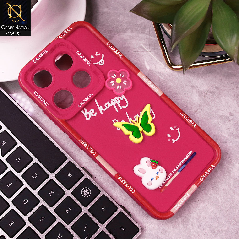 Infinix Smart 7 HD Cover - Pink - Cute Smily 3D Cartoon Soft Silicon Case