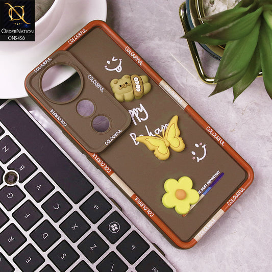 Vivo V40 Pro Cover - Brown - Cute Smily 3D Cartoon Soft Silicon Case