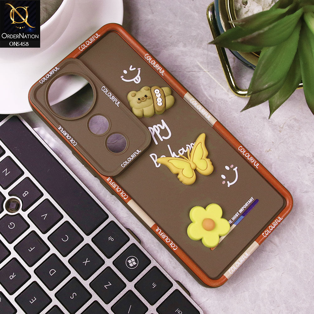 Vivo S19 Cover - Brown - Cute Smily 3D Cartoon Soft Silicon Case