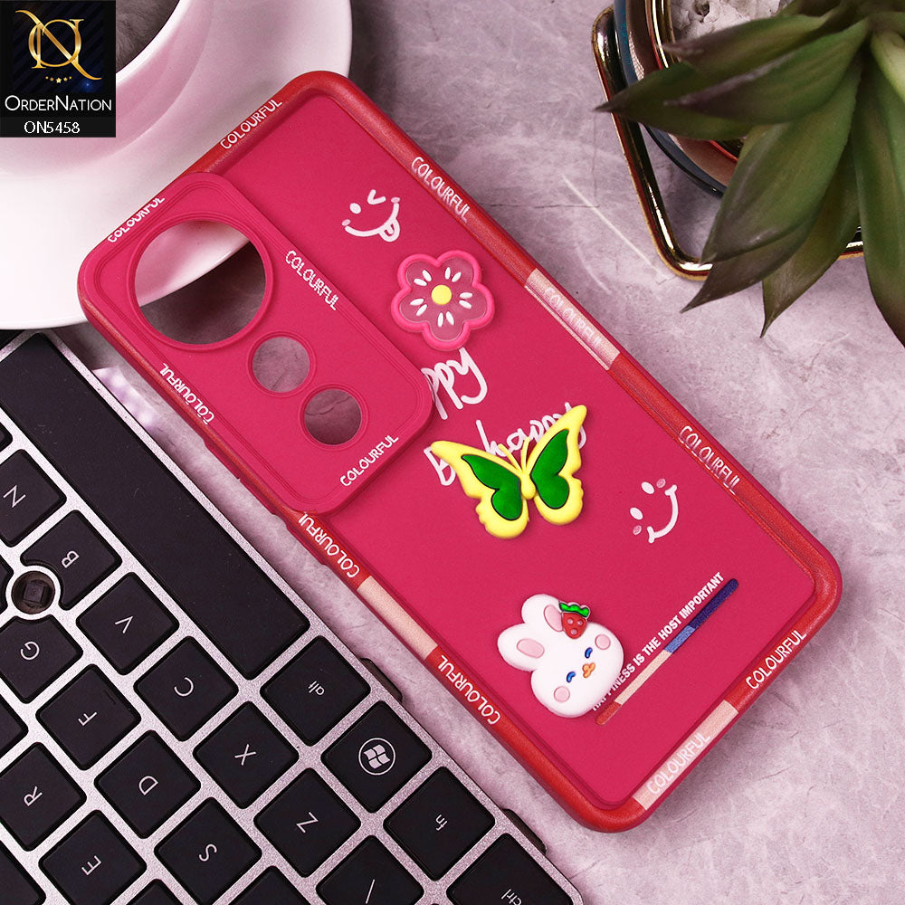 Vivo S19 Cover - Pink - Cute Smily 3D Cartoon Soft Silicon Case