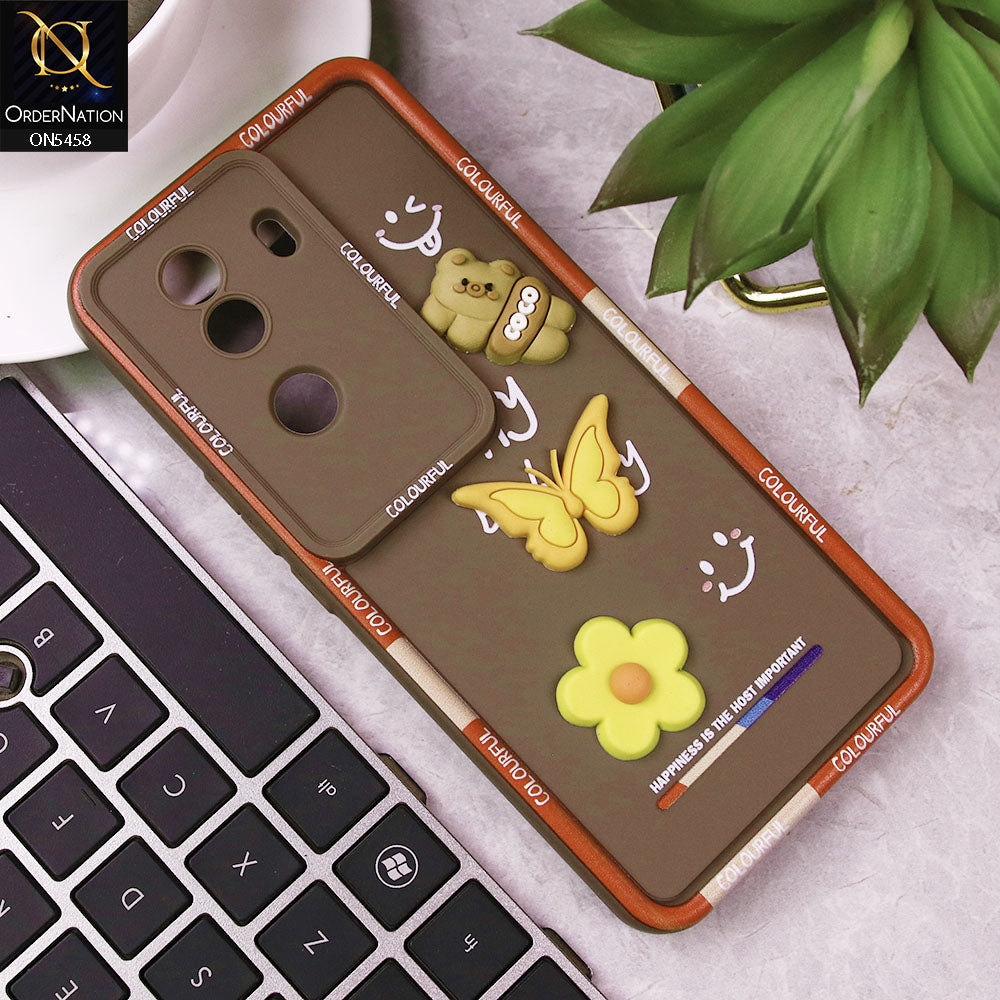Vivo iQOO Z9s Cover - Brown - Cute Smily 3D Cartoon Soft Silicon Case