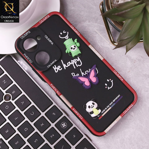 Vivo Y03 Cover - Black - Cute Smily 3D Cartoon Soft Silicon Case