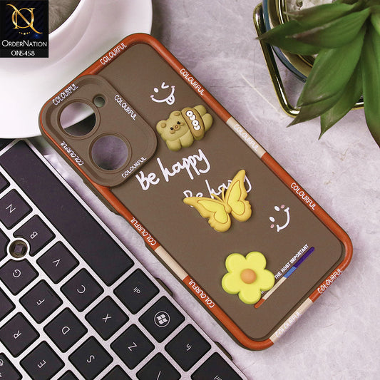 Vivo Y18 Cover - Brown - Cute Smily 3D Cartoon Soft Silicon Case