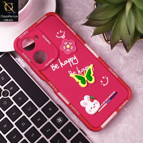 Vivo Y03t Cover - Pink - Cute Smily 3D Cartoon Soft Silicon Case