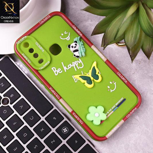 Vivo Y17 Cover - Green - Cute Smily 3D Cartoon Soft Silicon Case