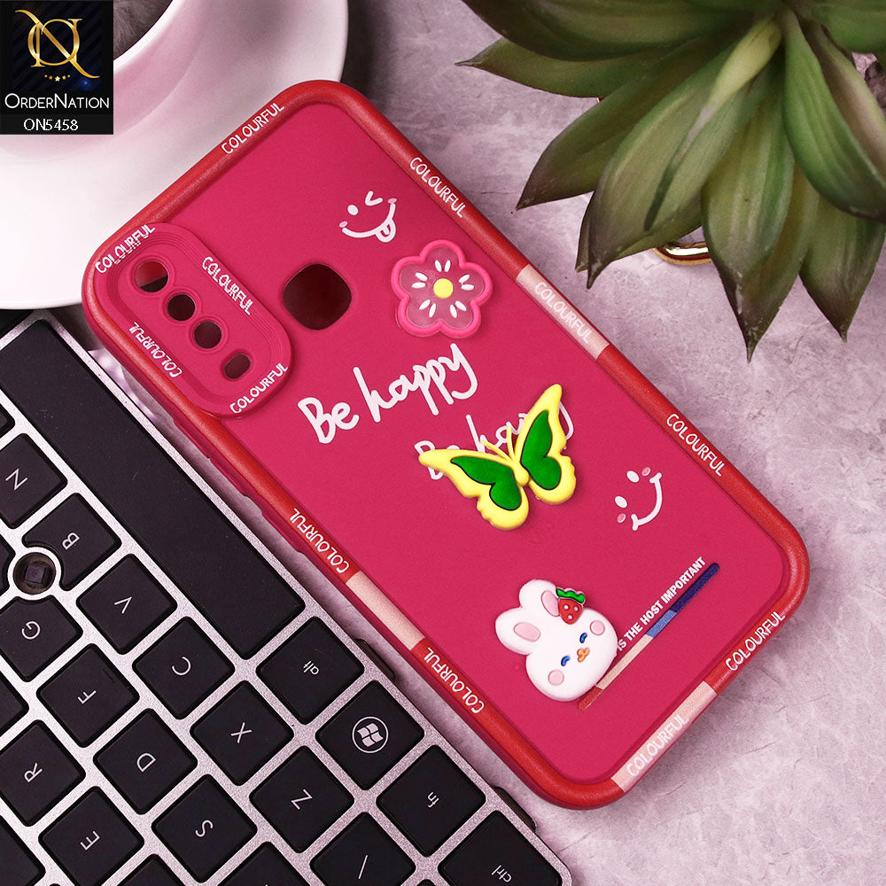 Vivo Y17 Cover - Pink - Cute Smily 3D Cartoon Soft Silicon Case