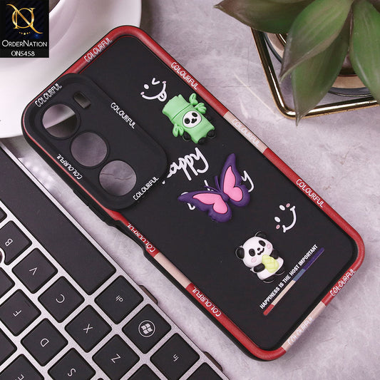 Vivo Y29 5G Cover - Black - Cute Smily 3D Cartoon Soft Silicon Case