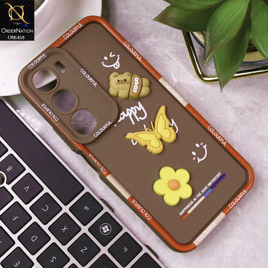 Vivo Y29 5G Cover - Brown - Cute Smily 3D Cartoon Soft Silicon Case