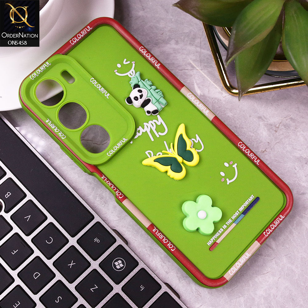 Vivo Y29 5G Cover - Green - Cute Smily 3D Cartoon Soft Silicon Case