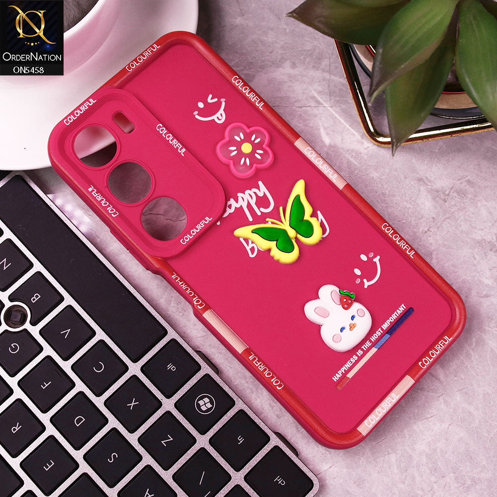 Vivo Y19s Cover - Pink - Cute Smily 3D Cartoon Soft Silicon Case