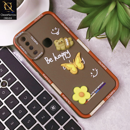 Vivo Y20i Cover - Brown - Cute Smily 3D Cartoon Soft Silicon Case